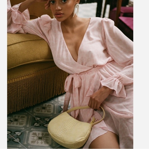 LPA pink leopard chiffon ruffle wrap duster dress - size small - Picture 3 of 12